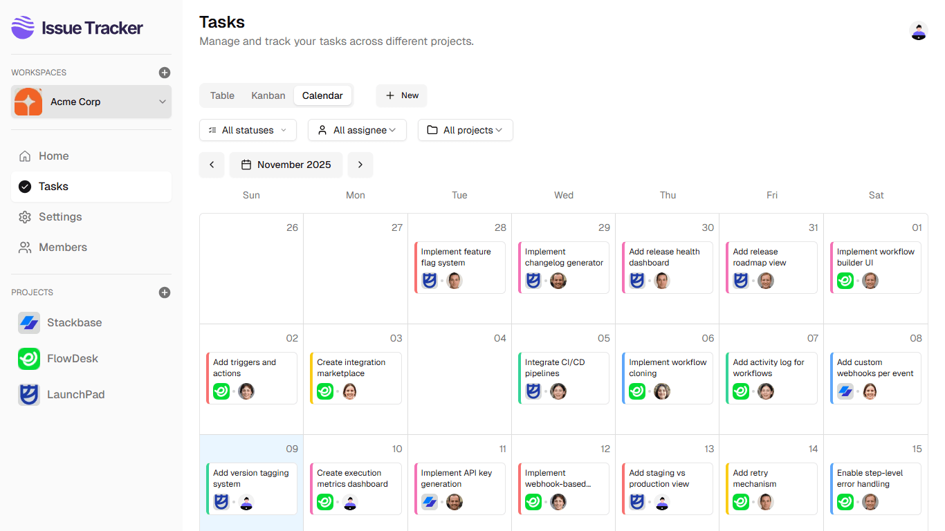 Tasks - Calendar View